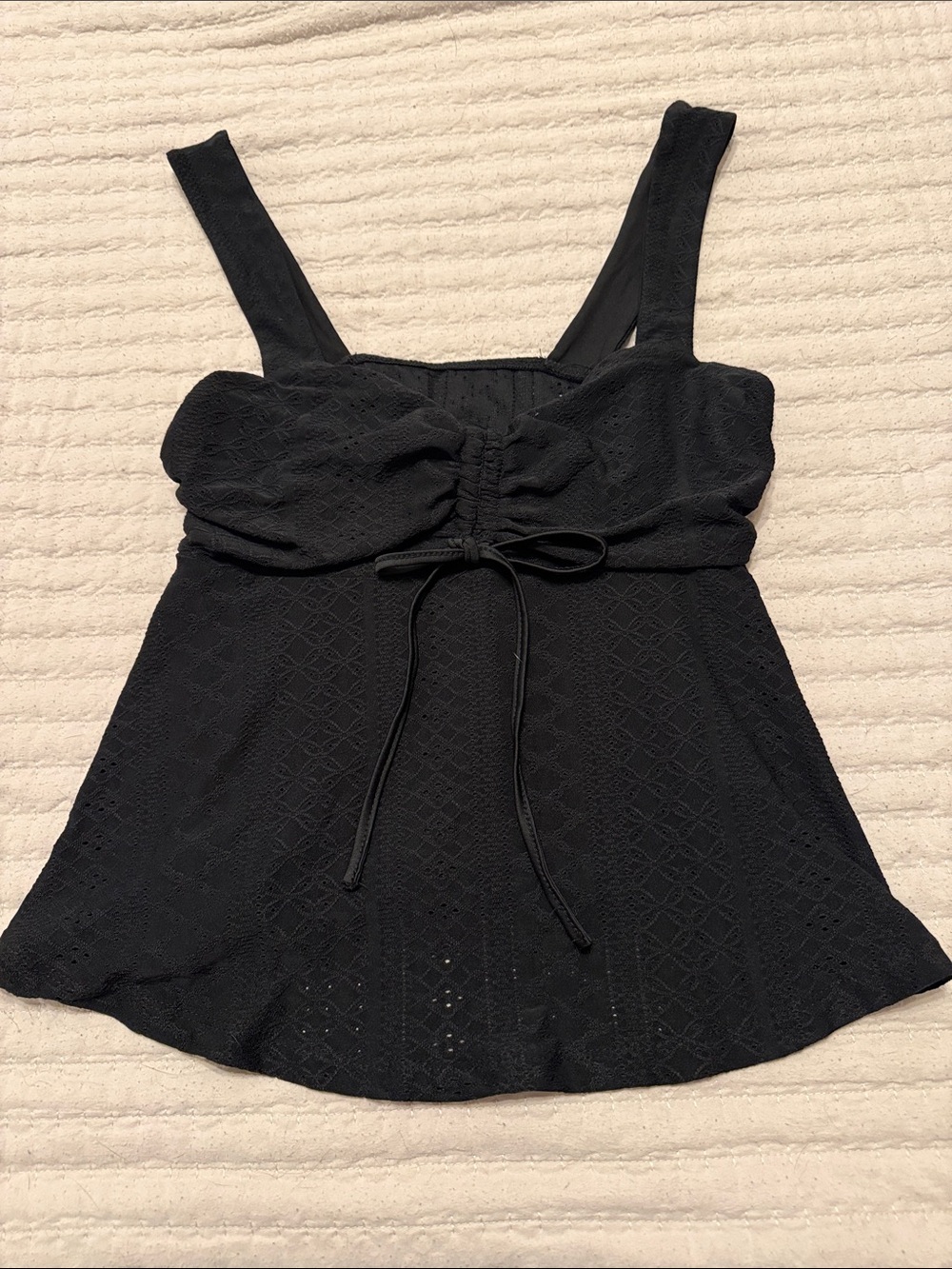 SHEIN Black Textured Tank with Front Tie Detail